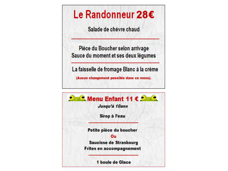 Menu Enfant; Menu du Guinguette