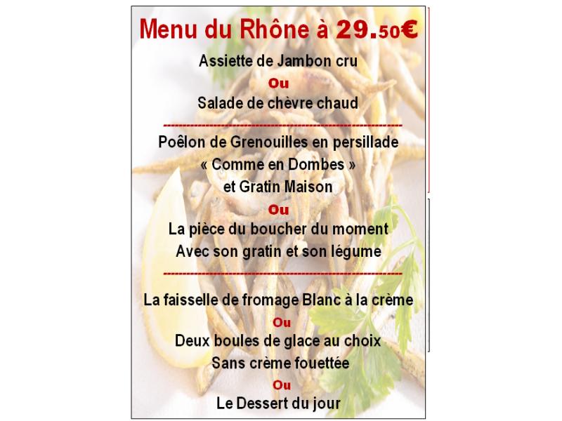 Menu du Rhône 29.50 € à PARTIR DU 29 OCTOBRE 2025