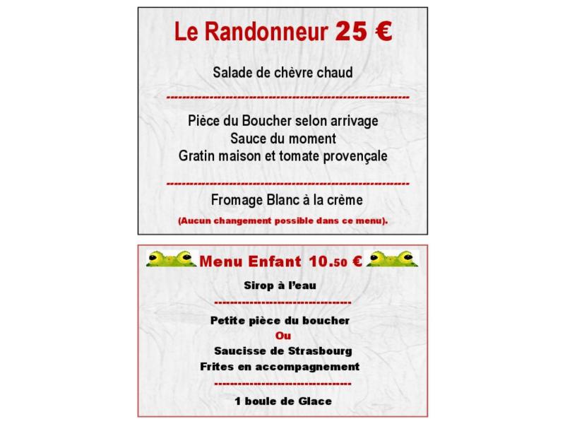 Menu Enfant; Menu du Randonneur