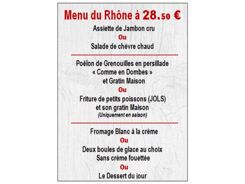 Menu du Rhône 28.50 €