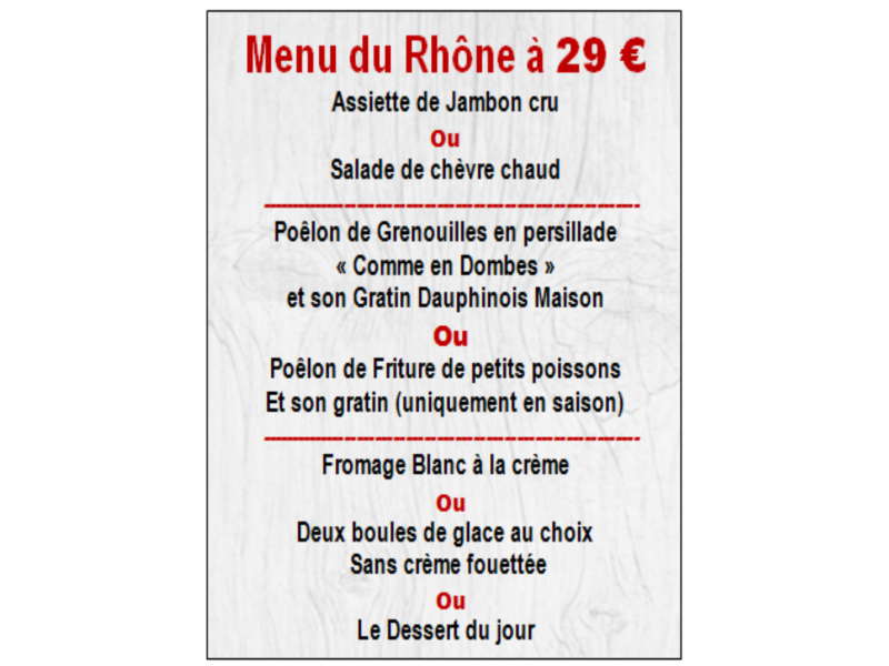 Menu du Rhône 29€