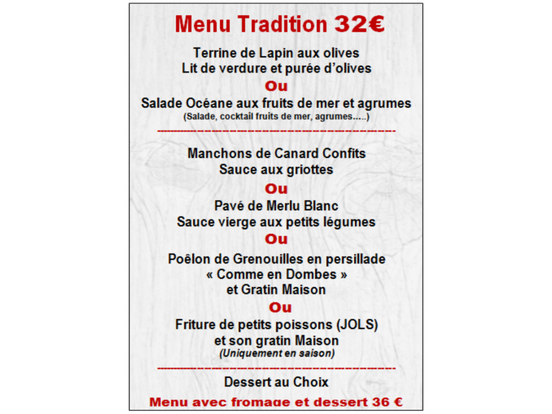 Menu Tradition à 32 €