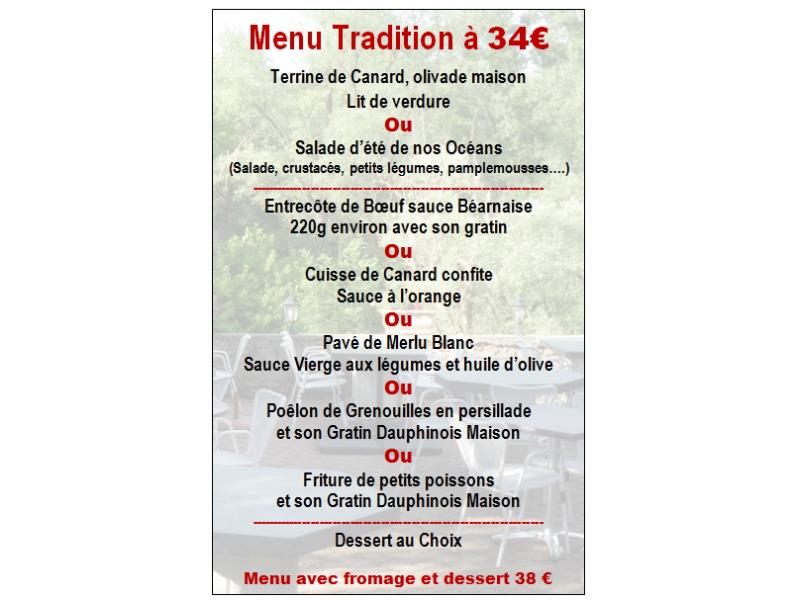 MENU TRADITION 34€ A PARTIR DE JUILLET 2025