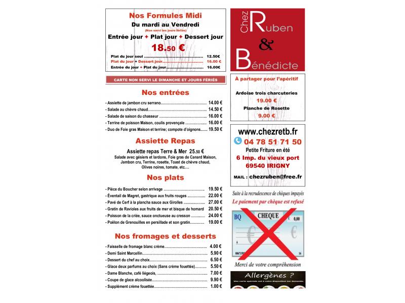 Formules déjeuner et notre CARTE à partir de novembre 2023