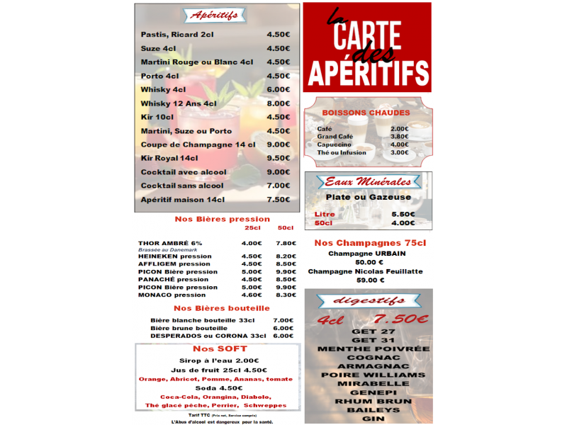 CARTE des apéritifs et Bières