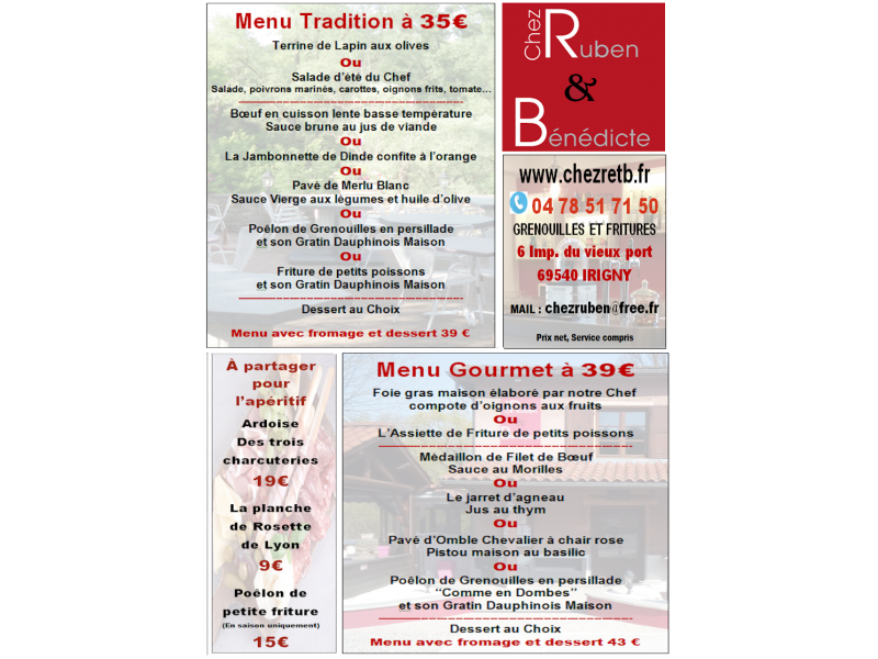 MENU TRADITION 35€ et GOURMET 39€