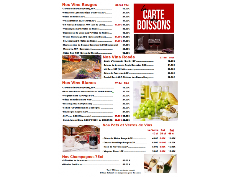CARTE DES VINS ET CHAMPAGNES