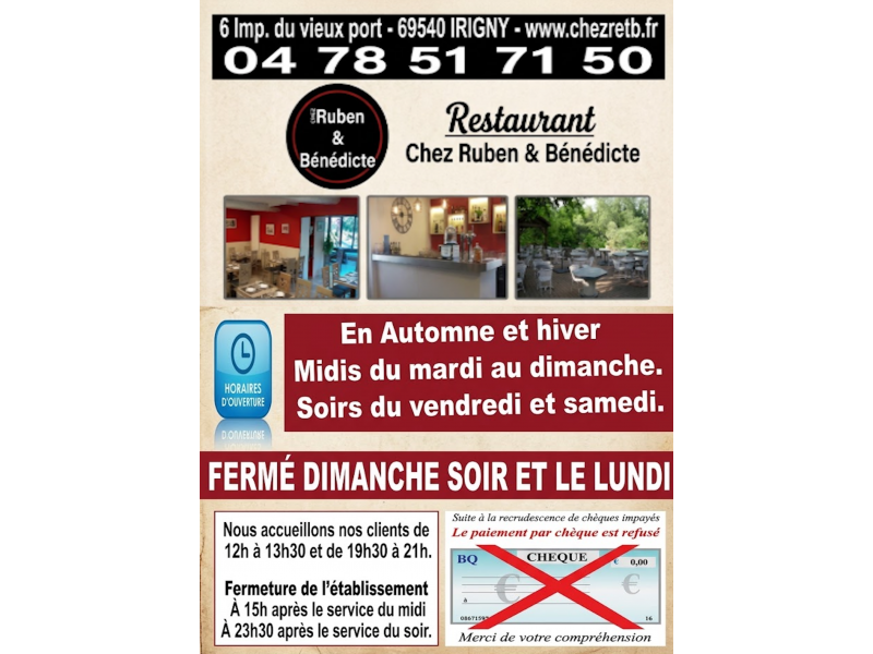 HORAIRES ( RÉOUVERTURE SOIRS DE SEMAINE à partir du mois d'Avril)
